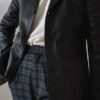Pantalon vintage à carreaux gris en laine – Taille 42