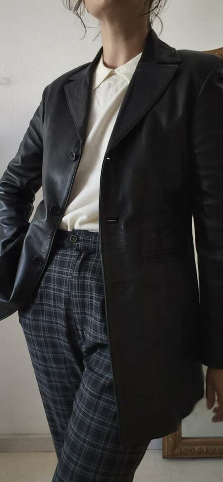 Pantalon vintage à carreaux gris en laine – Taille 42