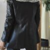 Veste blazer vintage en cuir d’agneau noir – Taille 40/42