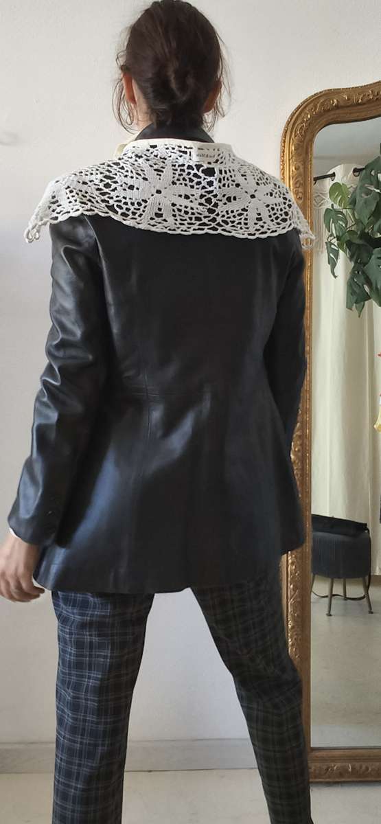 Veste blazer vintage en cuir d’agneau noir – Taille 40/42