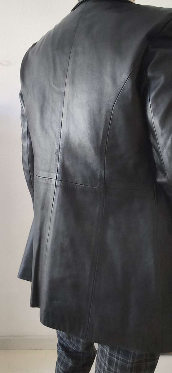 Veste blazer vintage en cuir d’agneau noir – Taille 40/42