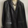 Veste blazer vintage en cuir noir – Taille 44