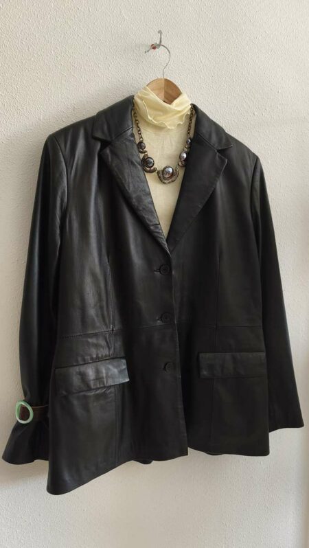 Veste blazer vintage en cuir noir – Taille 44