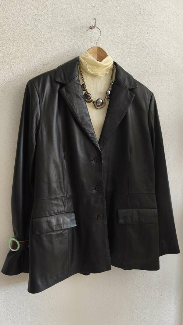 Veste blazer vintage en cuir noir – Taille 44