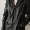 Veste blazer vintage en cuir noir – Taille 44