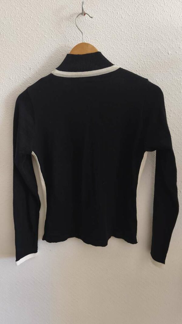 Pull vintage noir et blanc esprit Courrèges en laine mérinos – taille 36