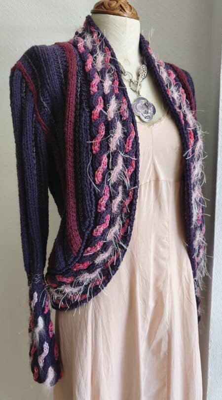 Gilet vintage en laine Anny Blatt – violet et rose – taille 36/40