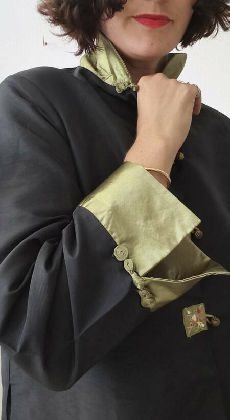 Veste vintage japonisante noire et verte – taille 40/42 – 19 €