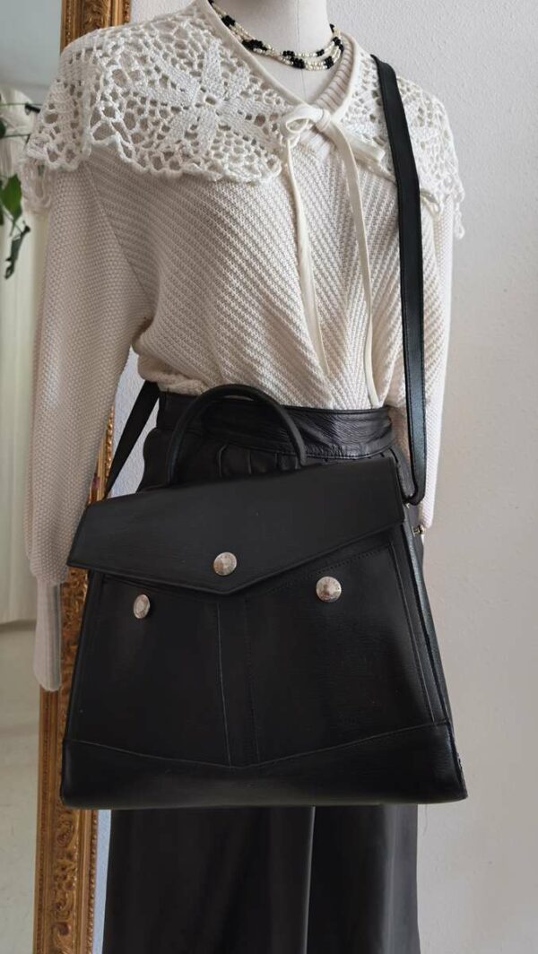Sac cartable vintage en cuir noir – Bandoulière
