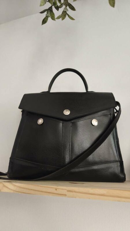 Sac cartable vintage en cuir noir – Bandoulière