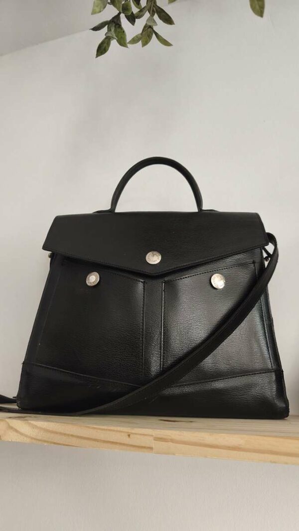Sac cartable vintage en cuir noir – Bandoulière