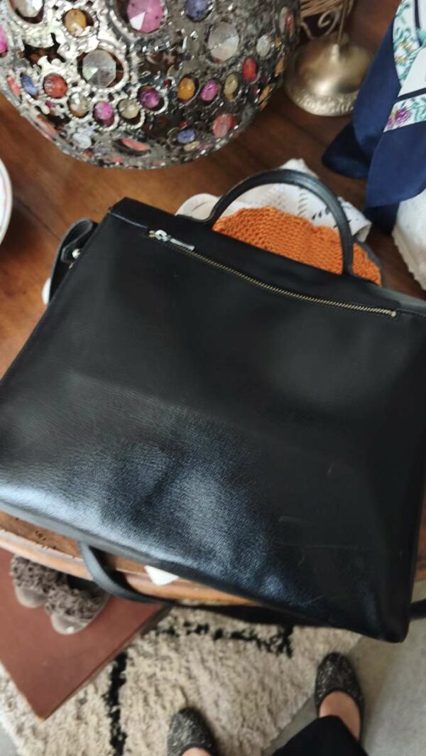 Sac cartable vintage en cuir noir – Bandoulière