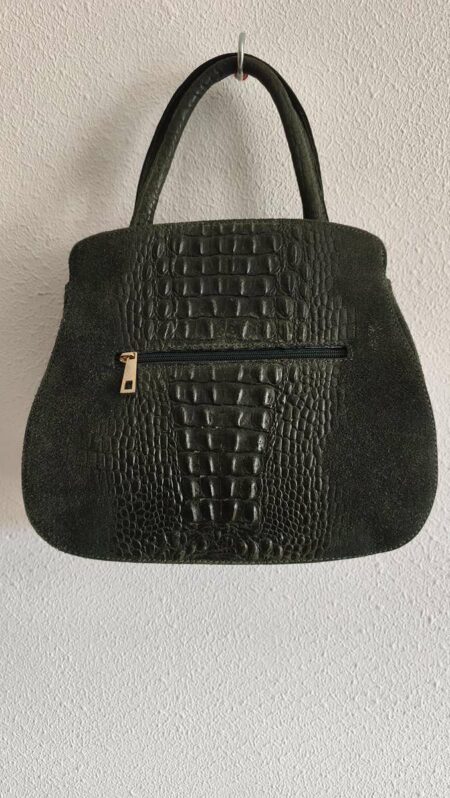 Sac vintage en cuir vert bouteille effet croco – 26 × 25 cm
