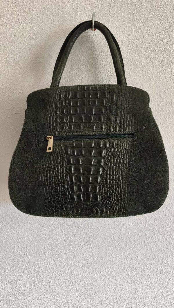 Sac vintage en cuir vert bouteille effet croco – 26 × 25 cm