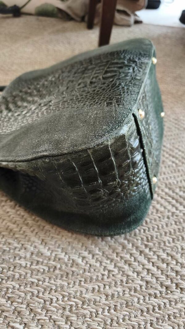 Sac vintage en cuir vert bouteille effet croco – 26 × 25 cm