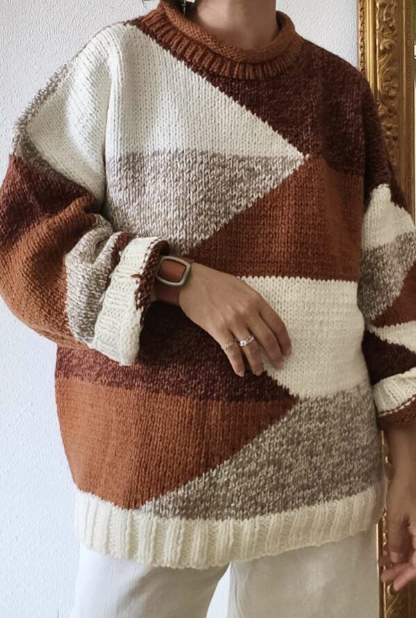 Pull oversize vintage en maille graphique – Taille 42/44