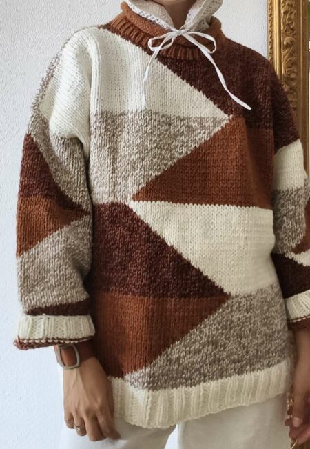 Pull oversize vintage en maille graphique – Taille 42/44