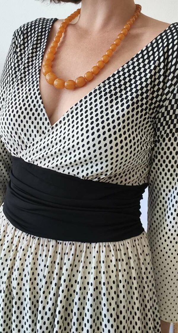 Robe midi à pois noire et écrue – Taille 40