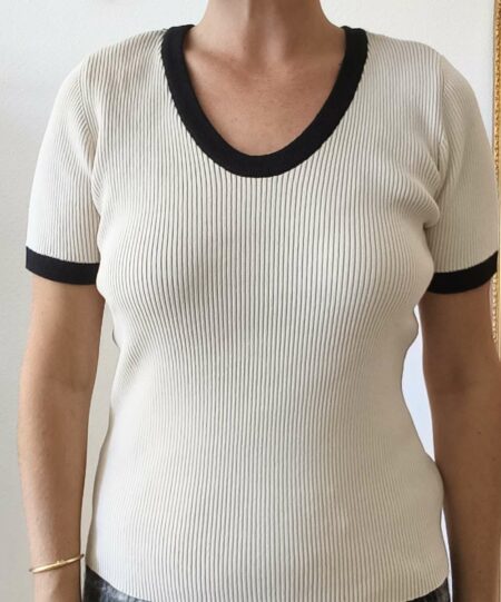 Top en maille écru et noir Vila – Taille L