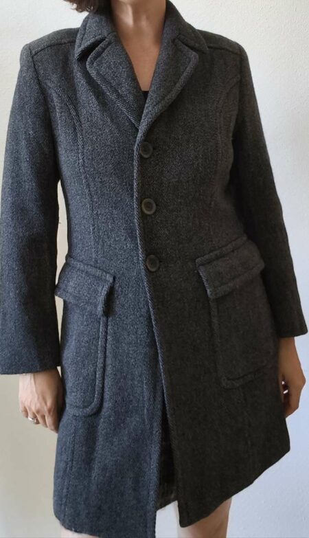 Manteau vintage gris laine & cachemire Made in Italy – Taille 40