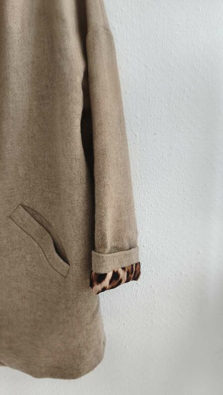 Manteau beige en laine détails léopard – Taille M 38/40