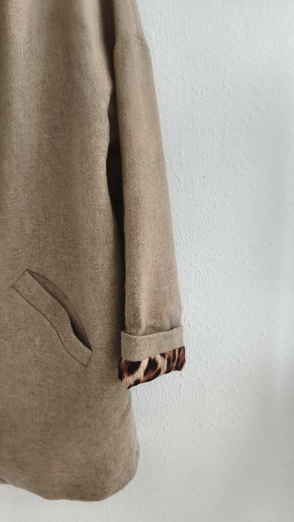 Manteau beige en laine détails léopard – Taille M 38/40