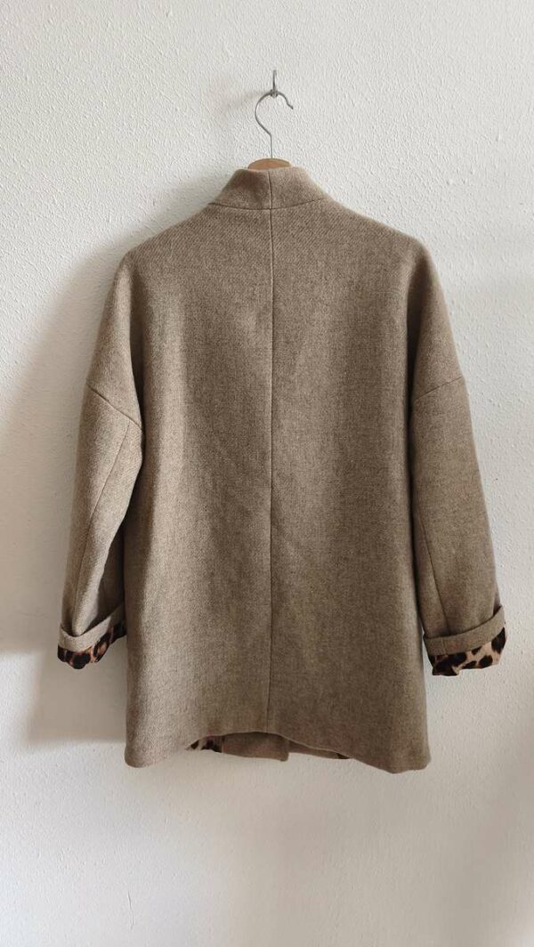 Manteau beige en laine détails léopard – Taille M 38/40
