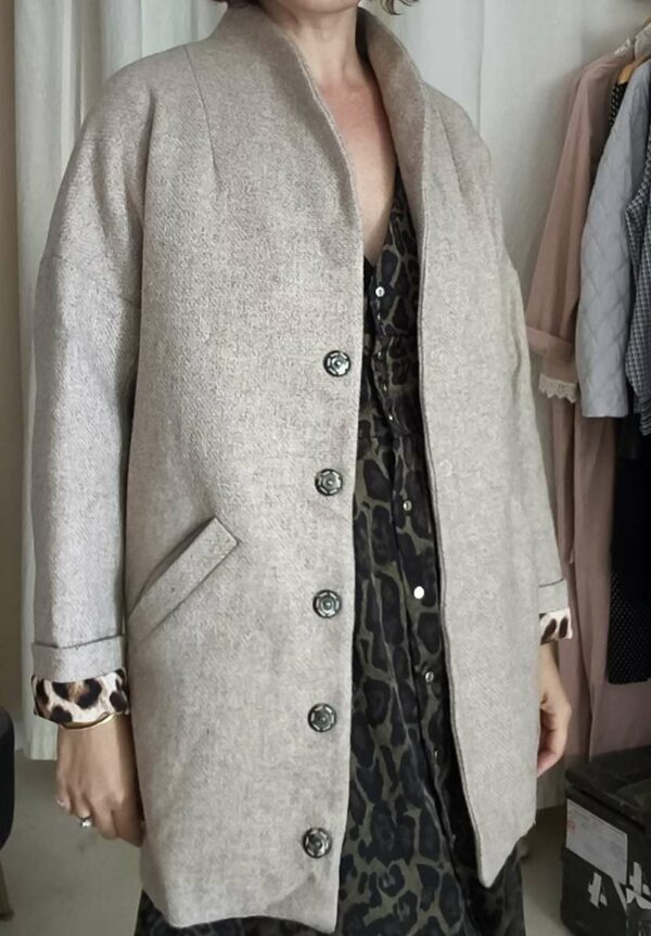 Manteau beige en laine détails léopard – Taille M 38/40