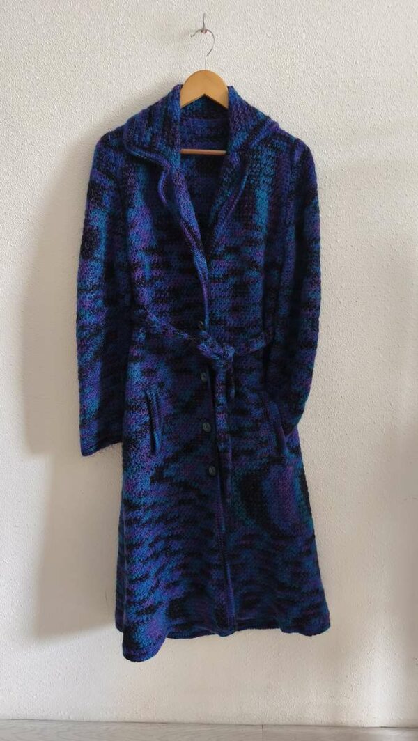 Manteau long tricoté vintage bleu & violet – 38/40