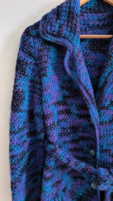 Manteau long tricoté vintage bleu & violet – 38/40