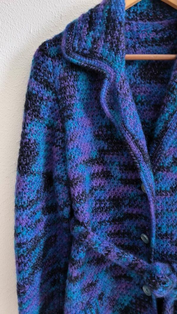 Manteau long tricoté vintage bleu & violet – 38/40