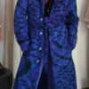 Manteau long tricoté vintage bleu & violet – 38/40