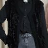 Gilet sans manches noir à perles vintage – Taille 42/44