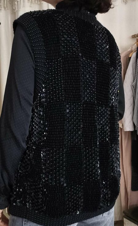 gilet perles noir femme
