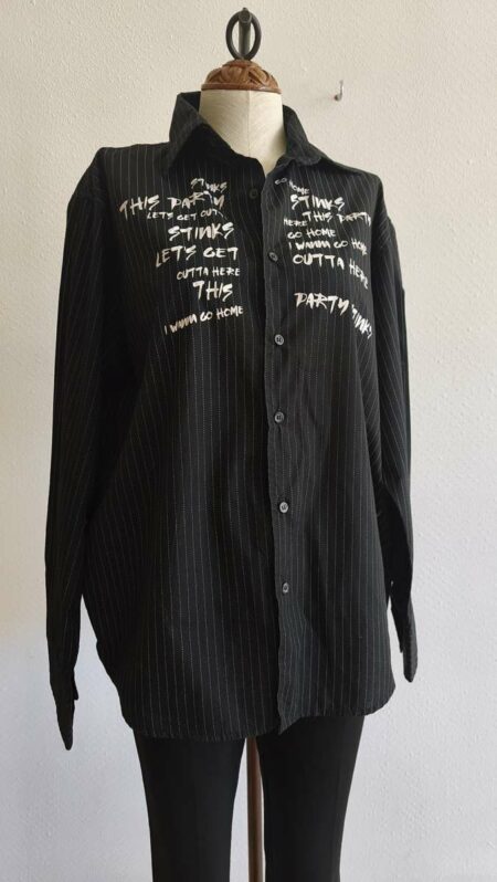 Chemise noire rayée vintage en coton – Taille 42 femme / XL homme
