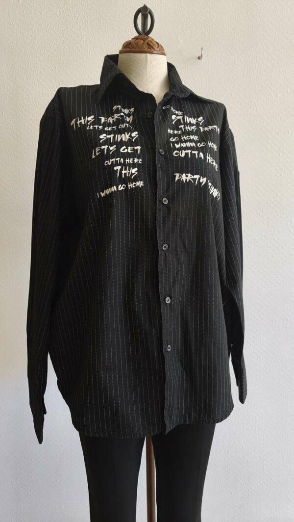 Chemise noire rayée vintage en coton – Taille 42 femme / XL homme