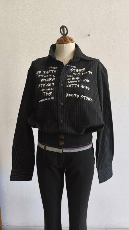 Chemise noire rayée vintage en coton – Taille 42 femme / XL homme