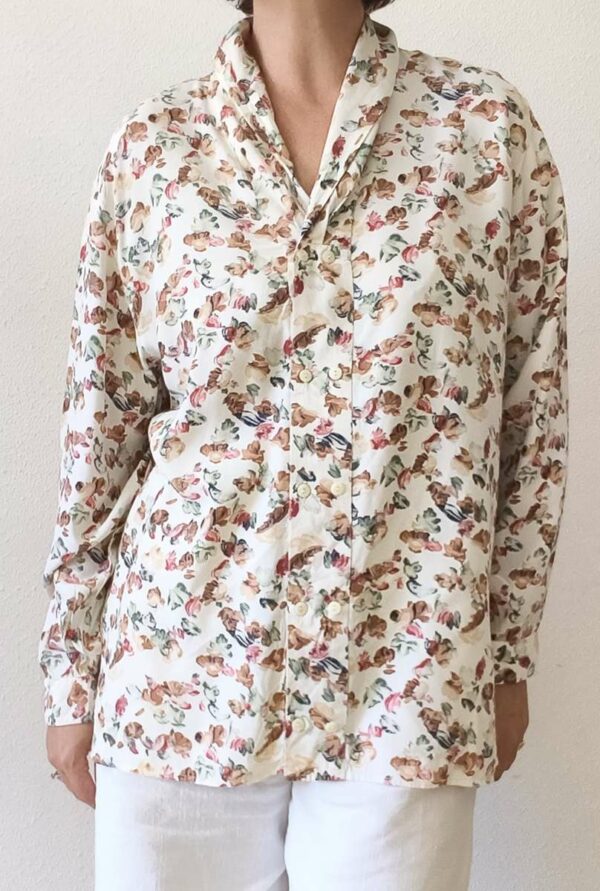 Blouse fleurie vintage années 80 en viscose – Taille 42