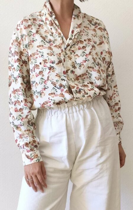 Blouse fleurie vintage années 80 en viscose – Taille 42