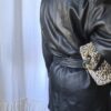 Manteau en cuir vintage noir col funnel – Taille 42/44