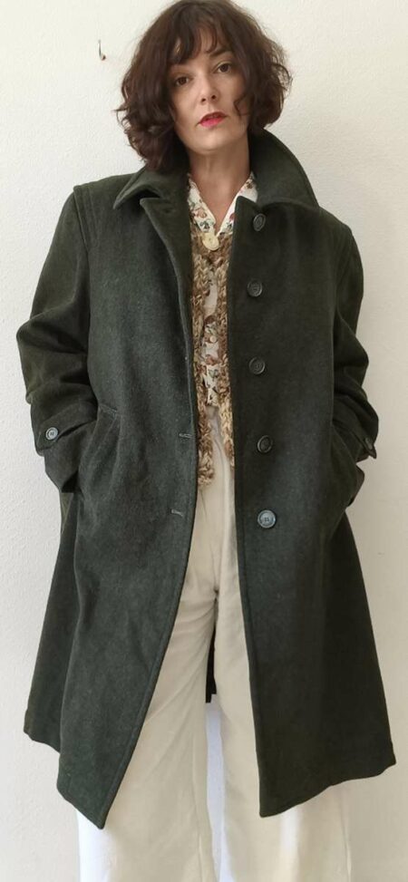 Manteau Loden vintage vert kaki 95 % laine – Taille 44/46