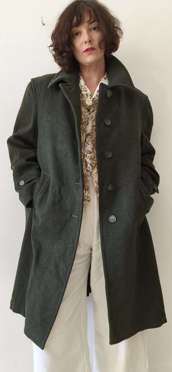 Manteau Loden vintage vert kaki 95 % laine – Taille 44/46