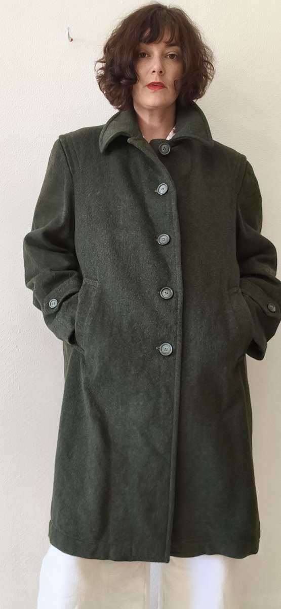 Manteau Loden vintage vert kaki 95 % laine – Taille 44/46
