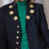 Blazer upcyclé noir – Détails couture & ornements dorés Taille 38/40