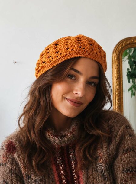 Béret orange façon crochet
