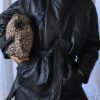 Manteau en cuir vintage noir col funnel – Taille 42/44
