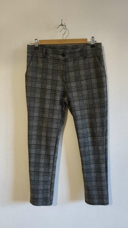 Pantalon femme à carreaux stretch noir et beige – Taille 42