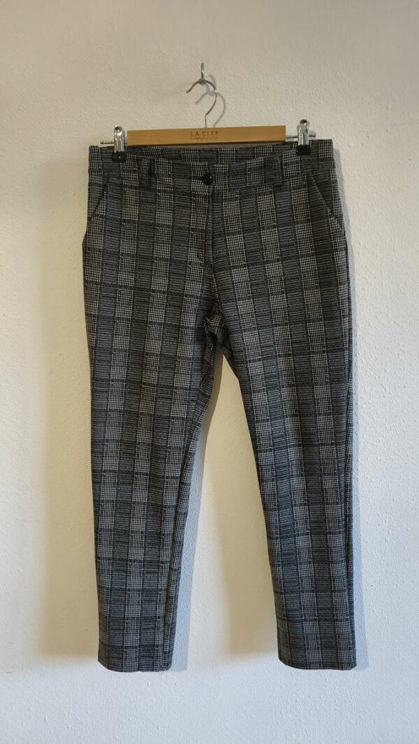 Pantalon femme à carreaux stretch noir et beige – Taille 42
