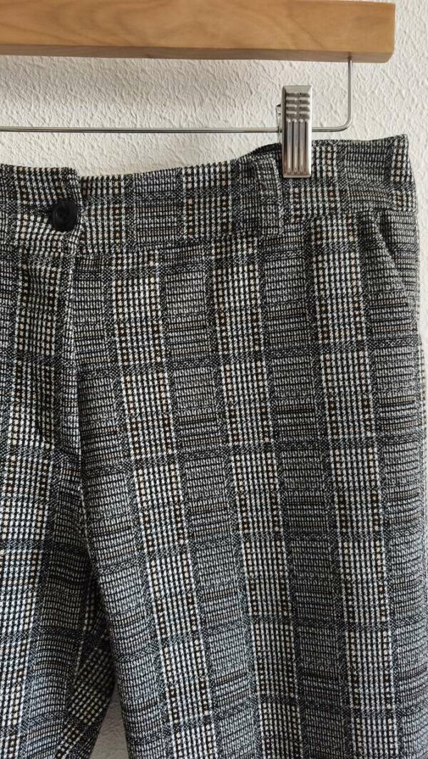 Pantalon femme à carreaux stretch noir et beige – Taille 42
