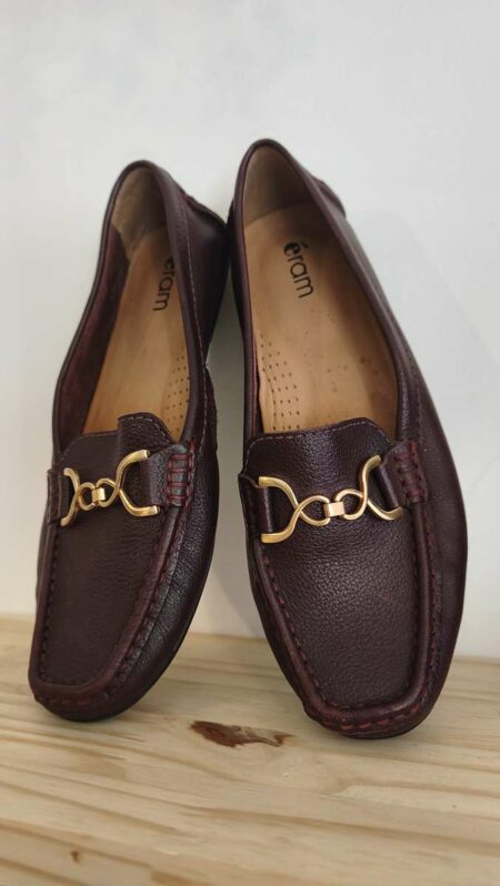 Mocassins femme Éram en cuir bordeaux à boucle dorée – Pointure 40